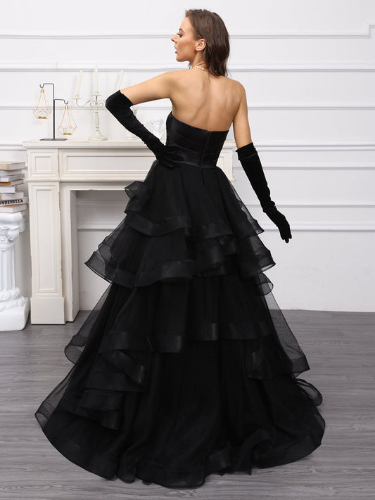 A-Line/Princess Sweetheart Long Tulle Dresses with Ruffles